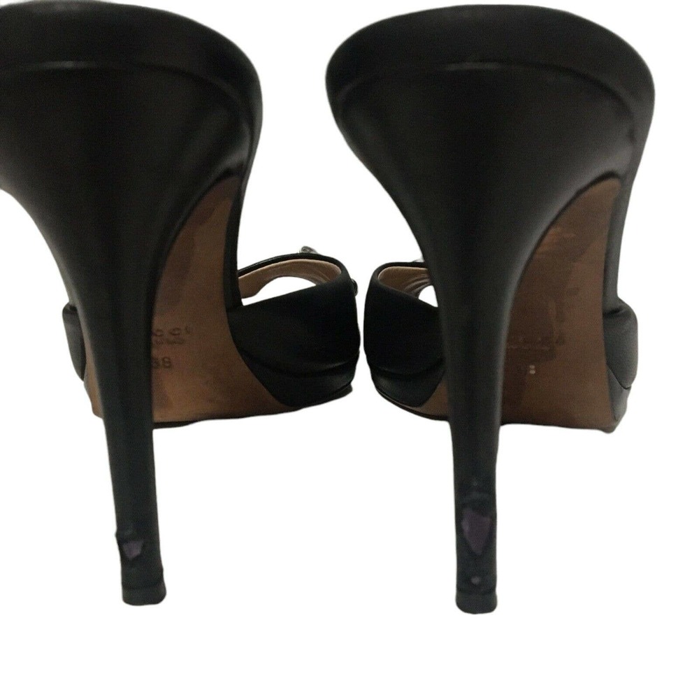 Gucci: Black leather New Hollywood horsebit slides. Size 38/US 8 . Pre-owned - Picture 8 of 11